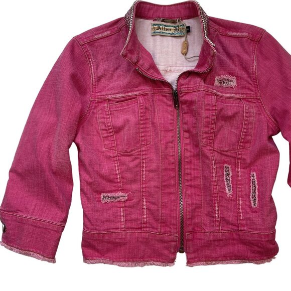 Allen B. Women's Pink Denim Jacket with Pink Rhinestone Collar Size Small - Picture 3 of 9